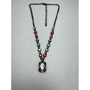 Vintage Romantic Avon Multicolor Rhinestone Pendant Necklace Adjustable Chain